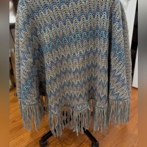 Vintage Missoni Italy Shawl Scarf Wrap Italian Foulard Zig Zag Knit Fringe